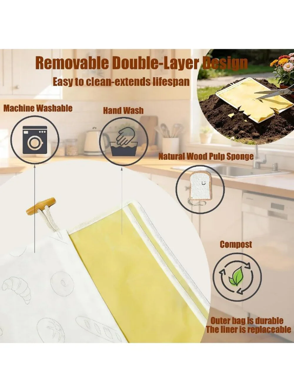 Eco-Friendly Reusable Beeswax Bread Bags - 2 Pack for Fresh Sourdough Storage